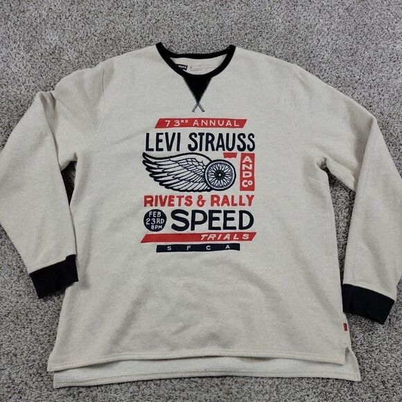 Levis Strauss Sweatshirt Mens XL Beige Rivets & Rally Speed Trials 73rd … - Picture 1 of 8